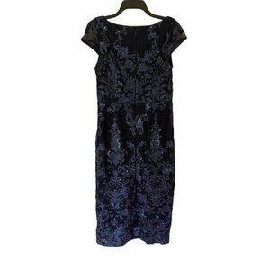 MARINA Women's Formal Cocktail Party Dress Blue Sequin Embroidered Knee Length 8